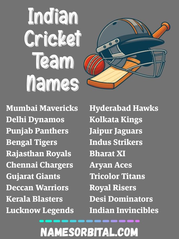 Indian Cricket Team Names